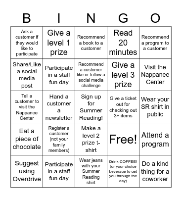 Summer Staff Bingo Card