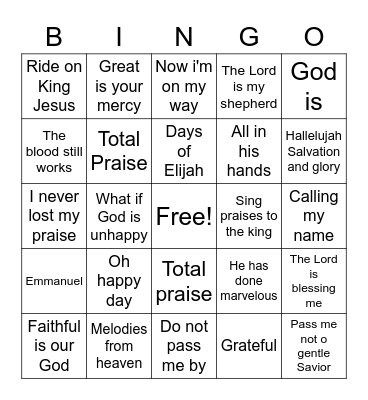 CHOIR SONGS BINGO Card