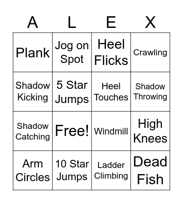 Fitness Bingo Card