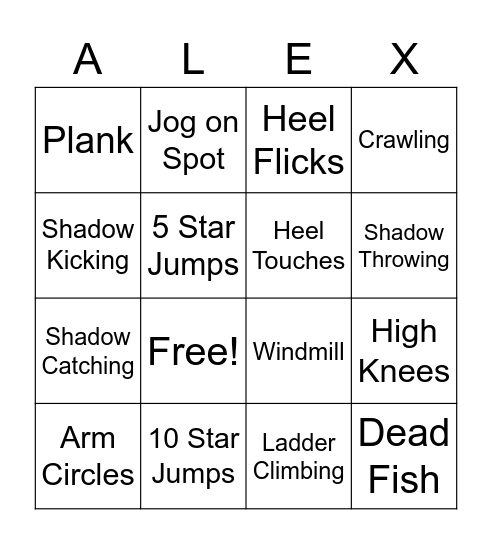 Fitness Bingo Card