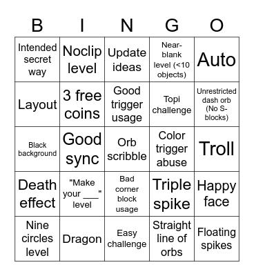 GD Recent Level Bingo Card