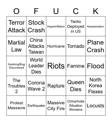 June Apocalypse Bingo Card