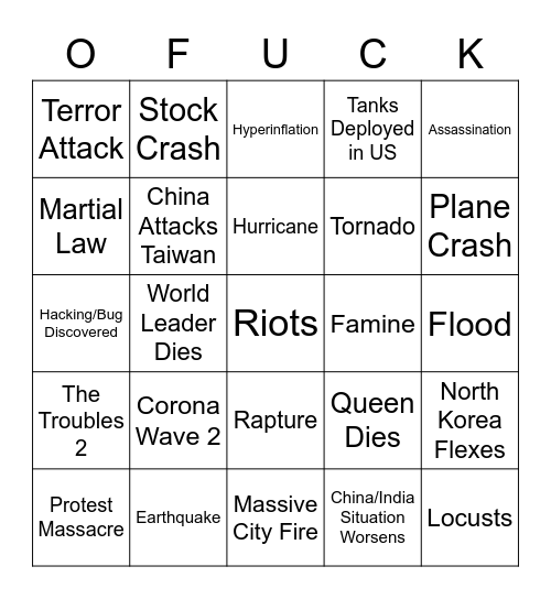 June Apocalypse Bingo Card