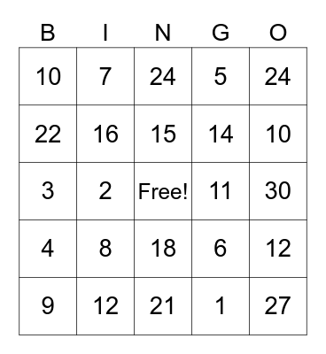 Multiplication Facts 0-3 Bingo Card