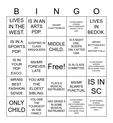 CLASS INTRODUCTIONS Bingo Card