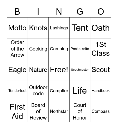 BOY SCOUT Bingo Card