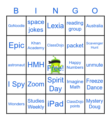 Distance Learning Bingo Card