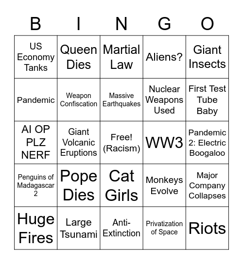 Apocalypse Bingo Card