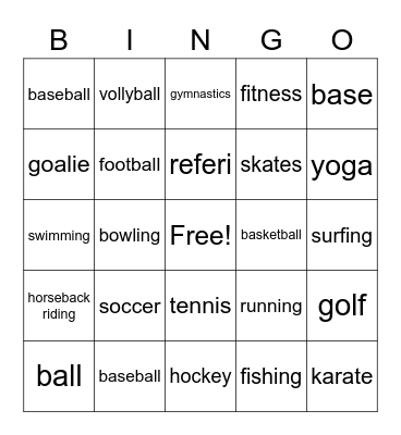 Sports Bingo Card