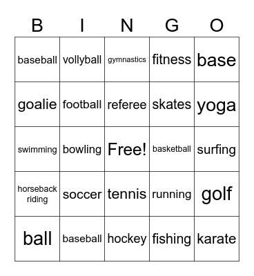 Sports Bingo Card