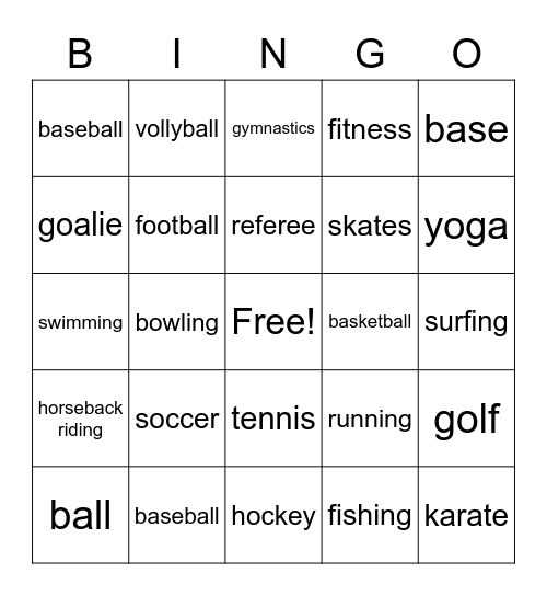 Sports Bingo Card