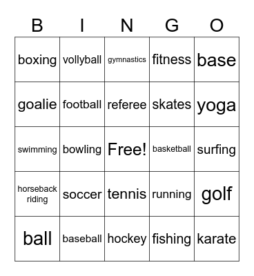 Sports Bingo Card