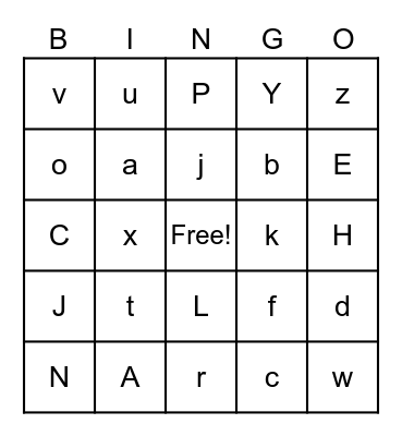Alphabet Bingo Card