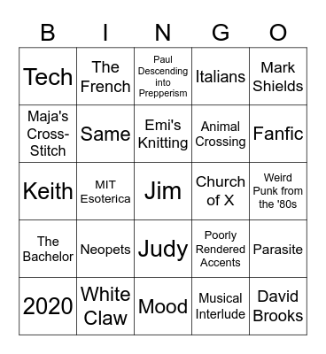 BInGo Jonte Bingo Card