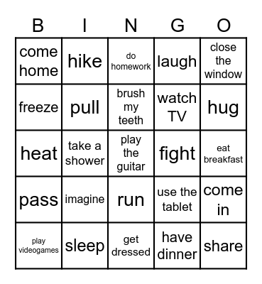 VERBS Bingo Card