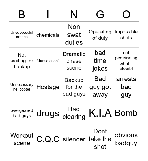 Swat series Bingo Card