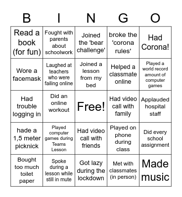 Lockdown Bingo! Bingo Card
