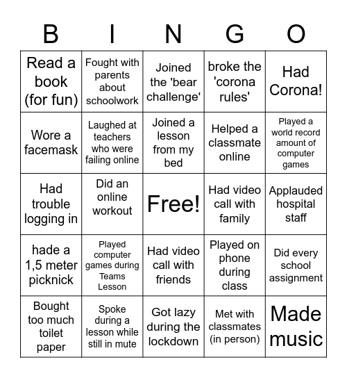 Lockdown Bingo! Bingo Card