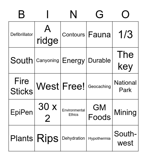 9OED Bingo Card