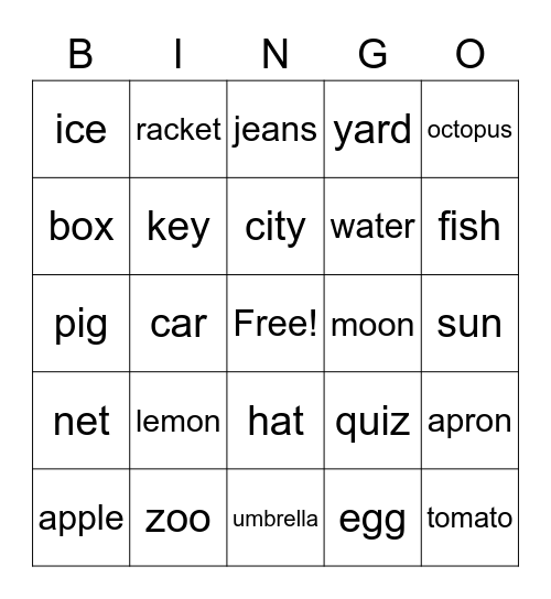 ABC Bingo Card