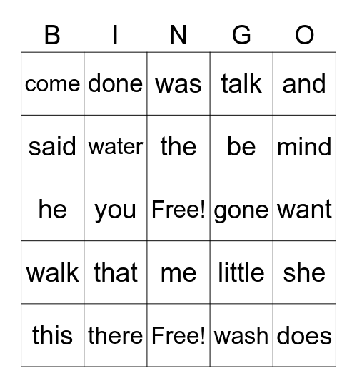 SIGHT WORDS Bingo Card