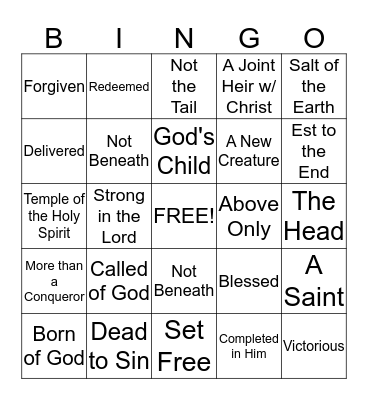 KOTR's "I Am" Bingo! Bingo Card