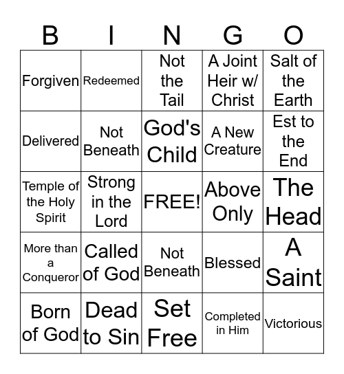 KOTR's "I Am" Bingo! Bingo Card