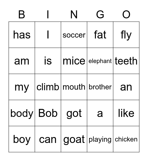 Sentences and word odrer Bingo Card