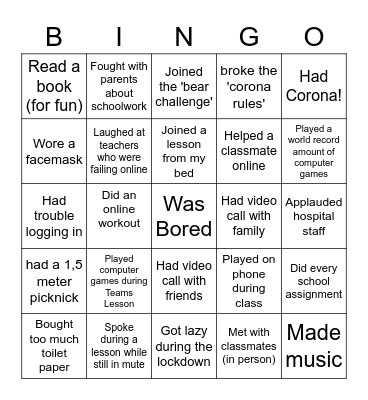 Lockdown Bingo! Bingo Card