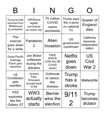 2020 Catastrophes Bingo Card Bingo Card
