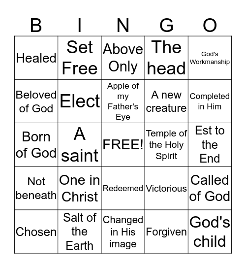 KOTR's "I Am" Bingo! Bingo Card