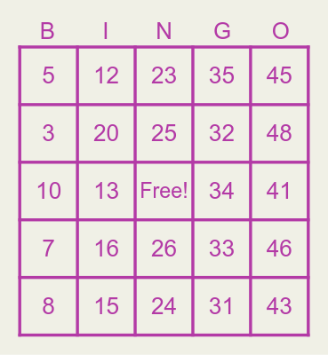 Kat's Body Shop Bingo Card