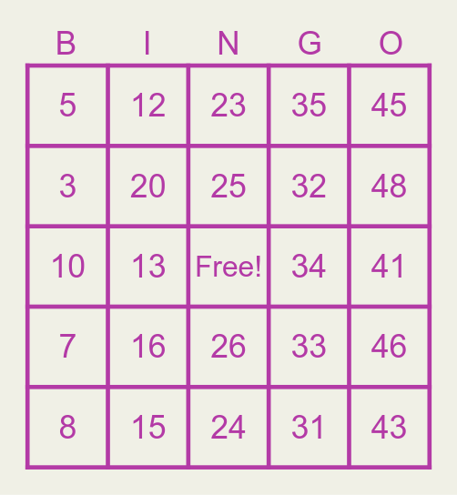 Kat's Body Shop Bingo Card