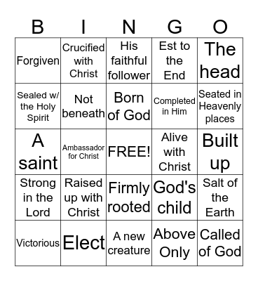KOTR's "I Am" Bingo! Bingo Card