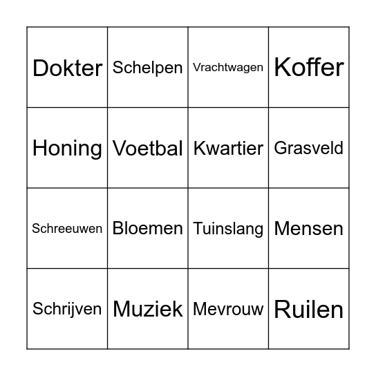 Woordbingo Card