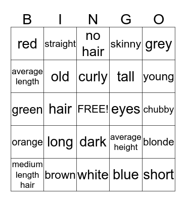 Describing Physical Appearance  Bingo Card