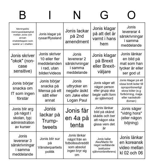 Jonis-Bingo 2020 Bingo Card