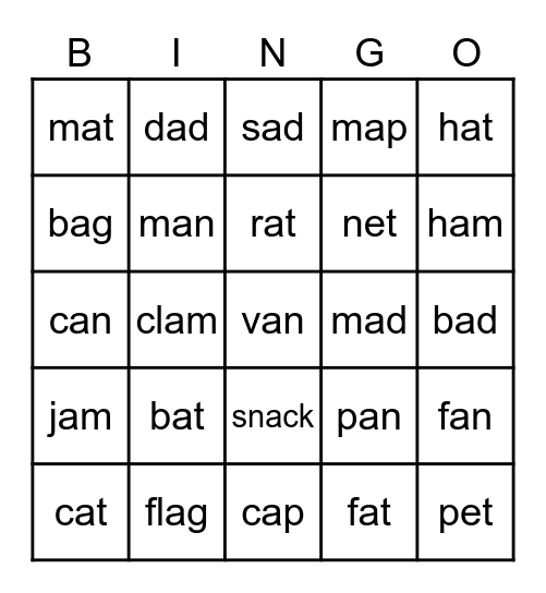 Short vowel a to little bit of e! Bingo Card