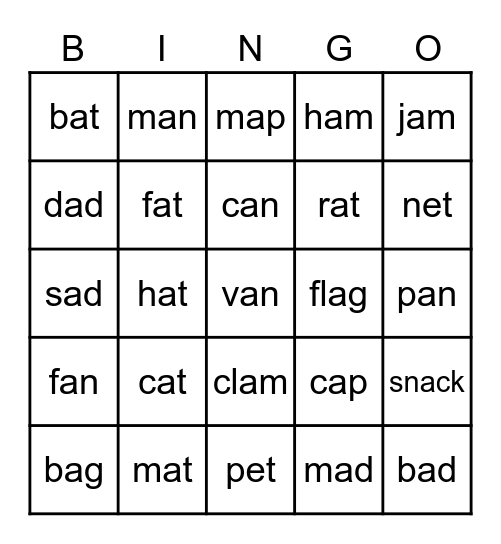 short vowel a and little bit of e! Bingo Card