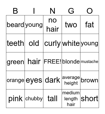 Describing Physical Appearance  Bingo Card