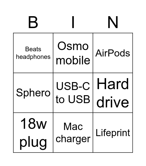 Accessories Bingo Card