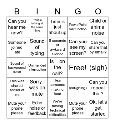 Conference Call Bingo Card