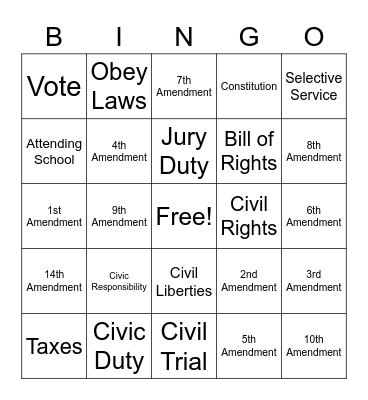 Rights &Liberties Bingo Card