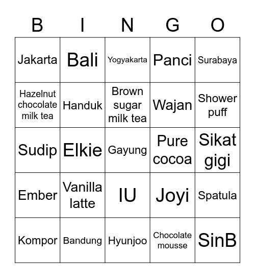 Bingonya Hyunjoo Bingo Card