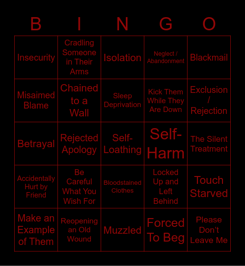 Angst Bingo Card