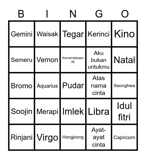 Lily’s Bingo! Bingo Card