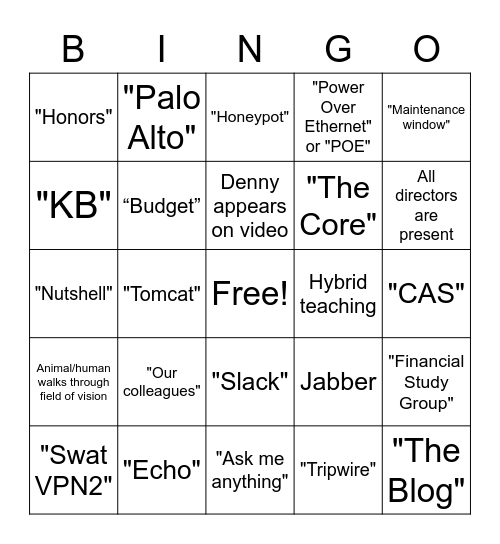 Standup Bingo Card