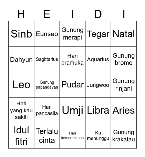 The Gletrotte Bingo Card