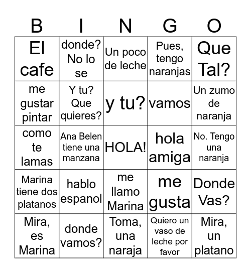 El Cafe - Phrases Bingo Card