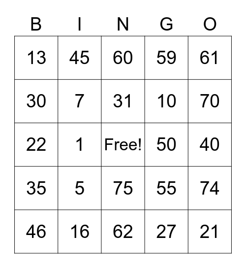 Untitled Bingo Card